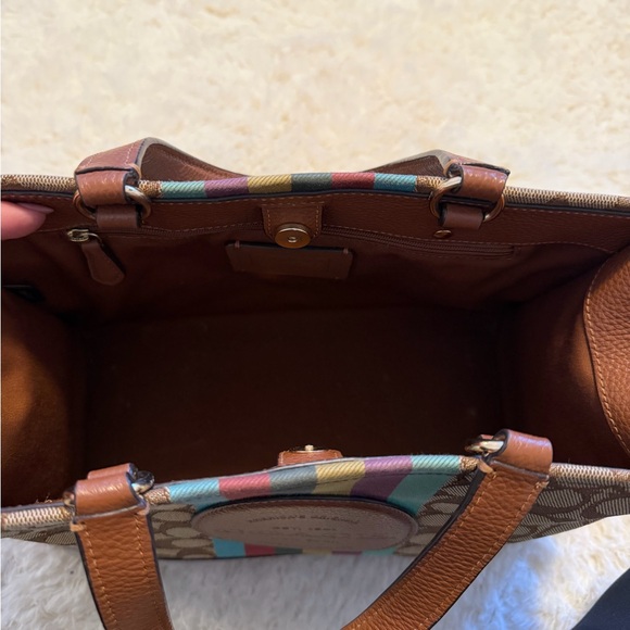 Coach Brown Tote with Multicolor Stripes - Picture 4 of 4